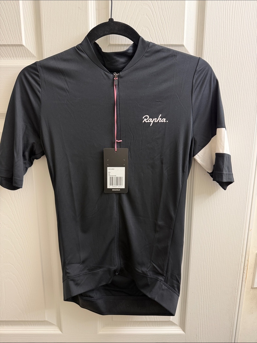 Rapha Core Black Cycling Jersey with White Sleeve Accent
